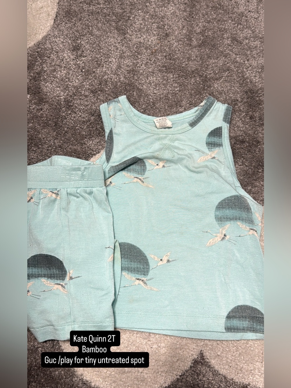 kate quinn light aqua bamboo pajama set with crane print
